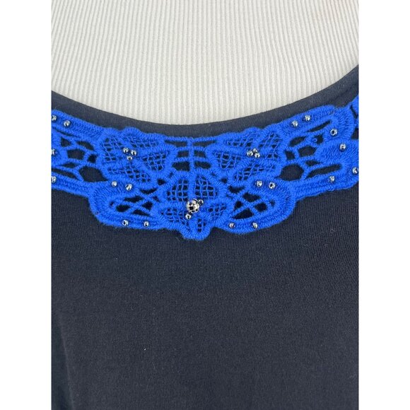 NWT Free People Black & Blue Paisley Print Crochet Lace Beaded Scoop Neck Dress - Picture 4 of 14